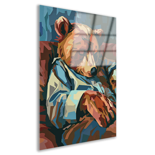 Kubistische Slapende Beer in Blauw Pak acrylglas