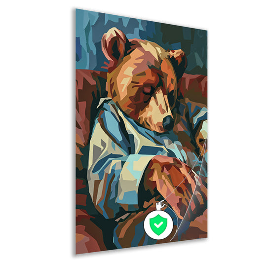 Kubistische Slapende Beer in Blauw Pak poster