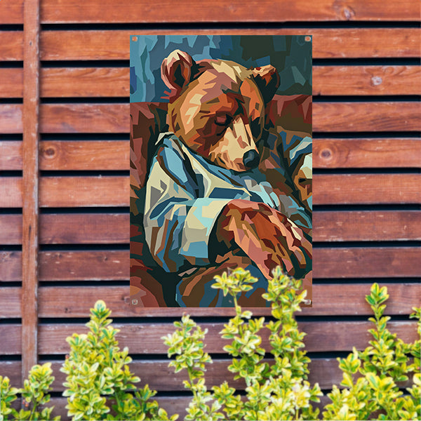 Kubistische Slapende Beer in Blauw Pak tuinposter
