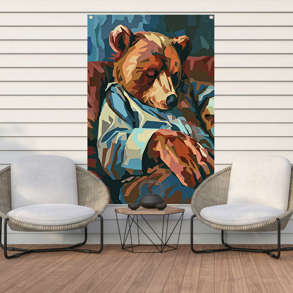 Kubistische Slapende Beer in Blauw Pak tuinposter