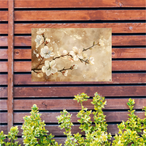 Sierlijke Bloesemtakken tegen Sepia Achtergrond tuinposter