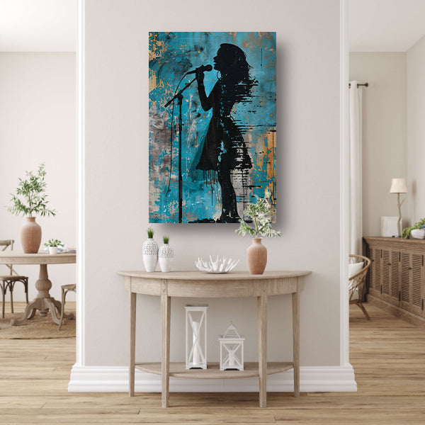 Modern Silhouet van een Zangeres op Podium canvas