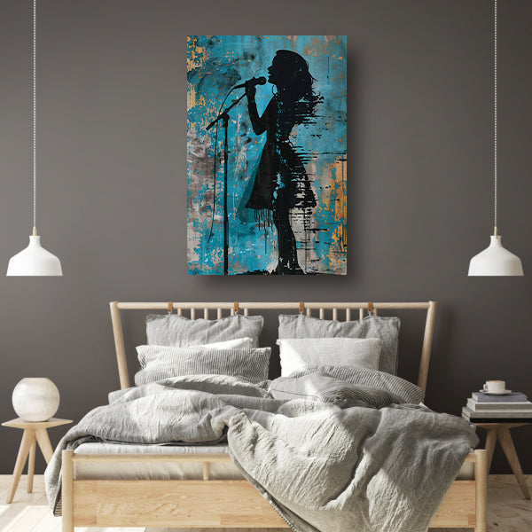 Modern Silhouet van een Zangeres op Podium canvas