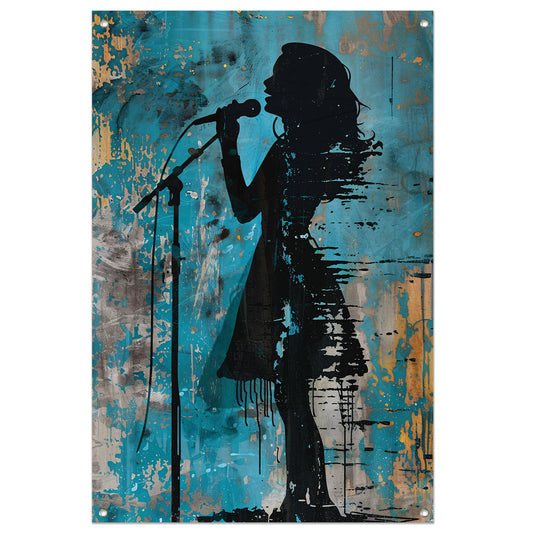 Modern Silhouet van een Zangeres op Podium tuinposter