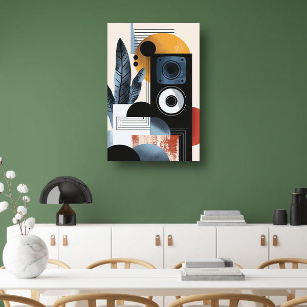 Abstracte kunst met luidspreker en plant canvas