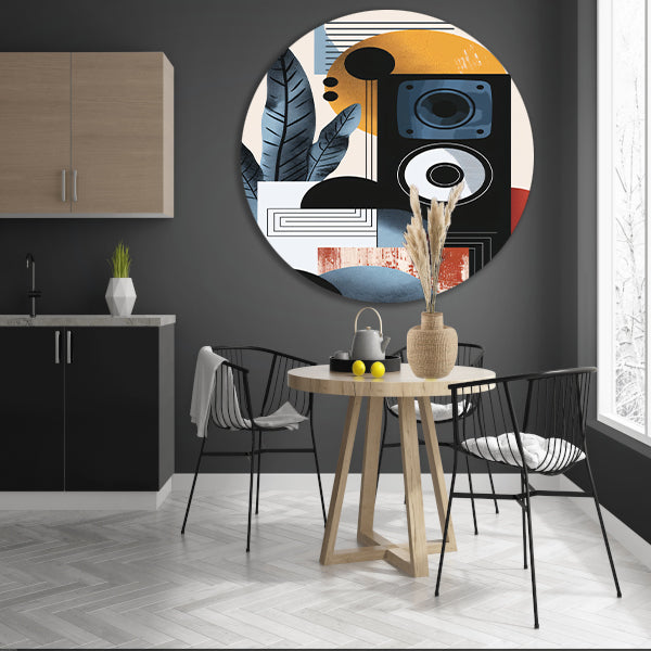 Abstracte kunst met luidspreker en plant aluminium muurcirkel