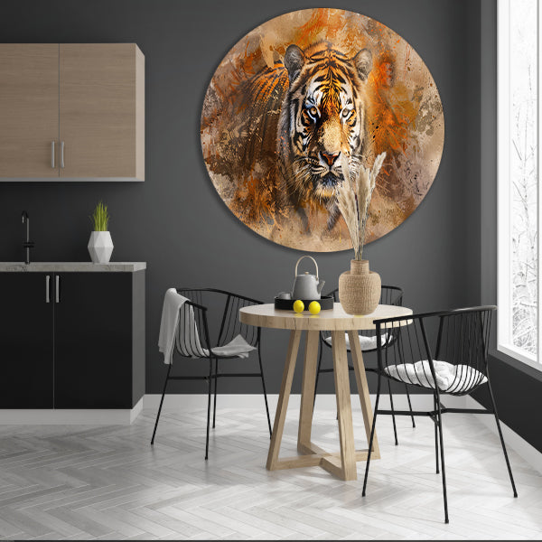 Abstract expressief tijgerportret in oranje tinten forex muurcirkel