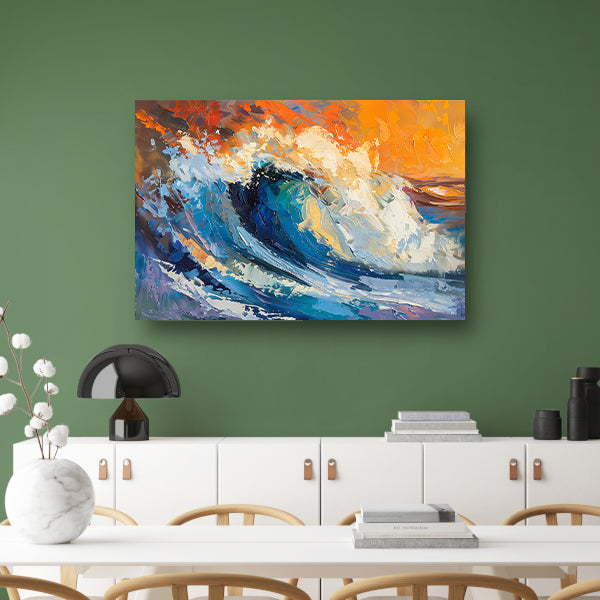 Kleurrijke abstracte schilderij van oceaangolf canvas