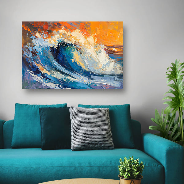 Kleurrijke abstracte schilderij van oceaangolf canvas