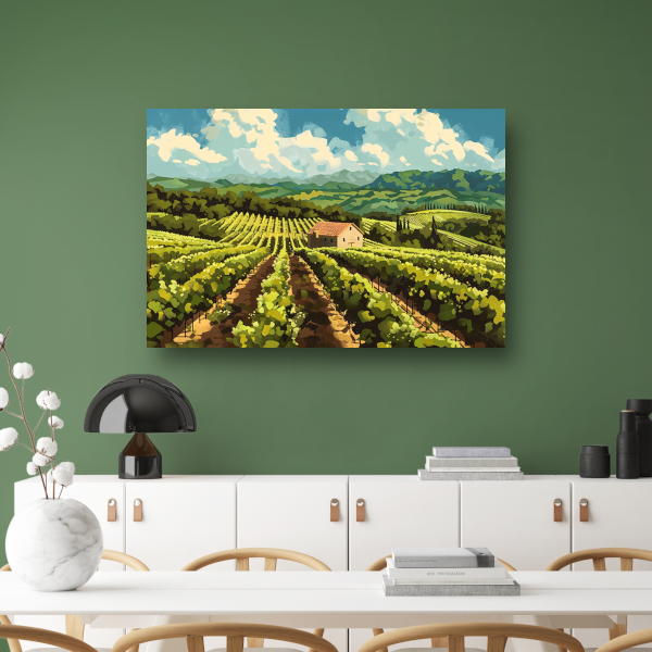 Idyllisch wijngaard landschap met boerderij canvas