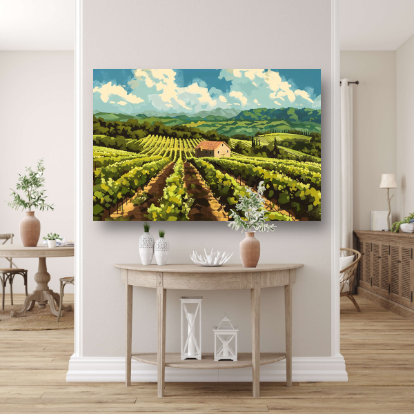 Idyllisch wijngaard landschap met boerderij canvas
