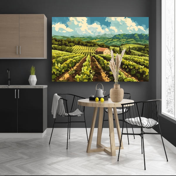 Idyllisch wijngaard landschap met boerderij canvas