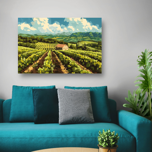 Idyllisch wijngaard landschap met boerderij canvas