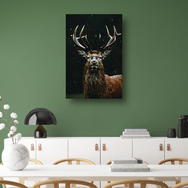 Edelhert in de Stortregen: Een Portret van Kracht canvas