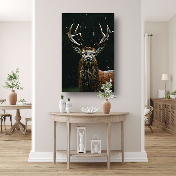Edelhert in de Stortregen: Een Portret van Kracht canvas