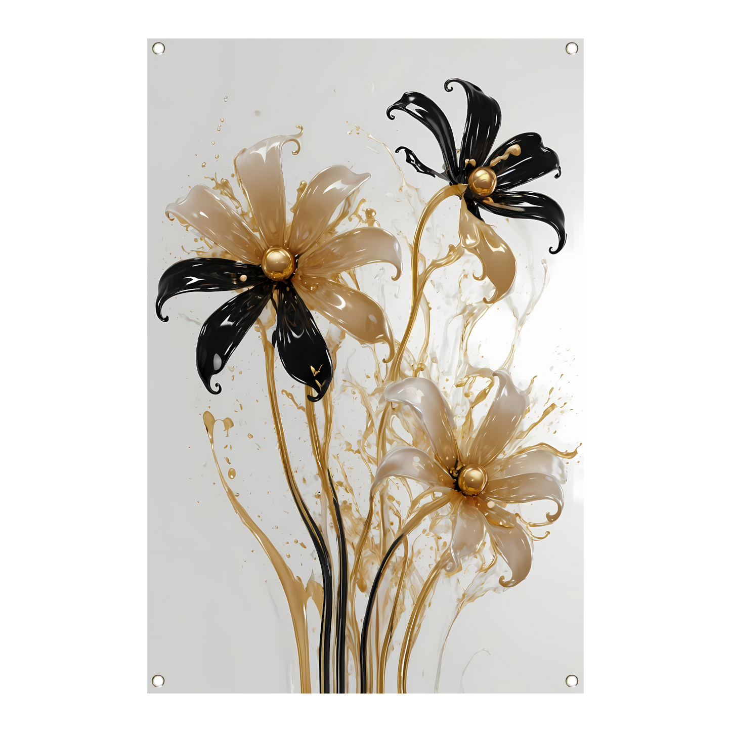 Abstracte Silhouetten van Gouden Bloemen tuinposter