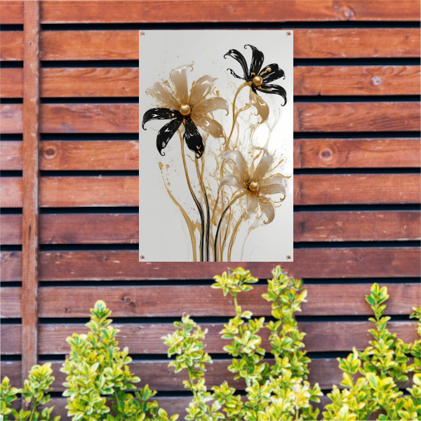 Abstracte Silhouetten van Gouden Bloemen tuinposter