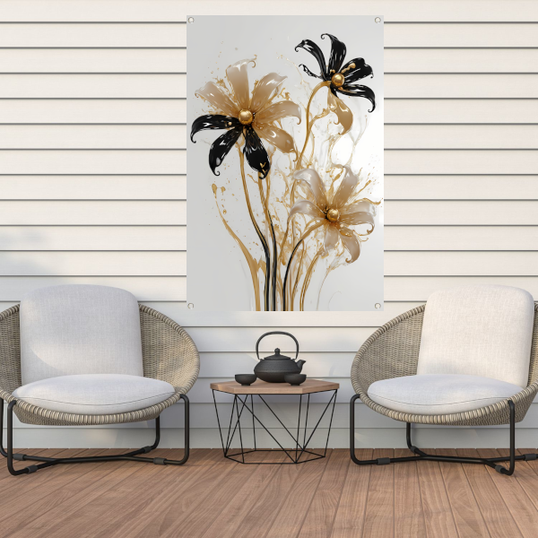 Abstracte Silhouetten van Gouden Bloemen tuinposter