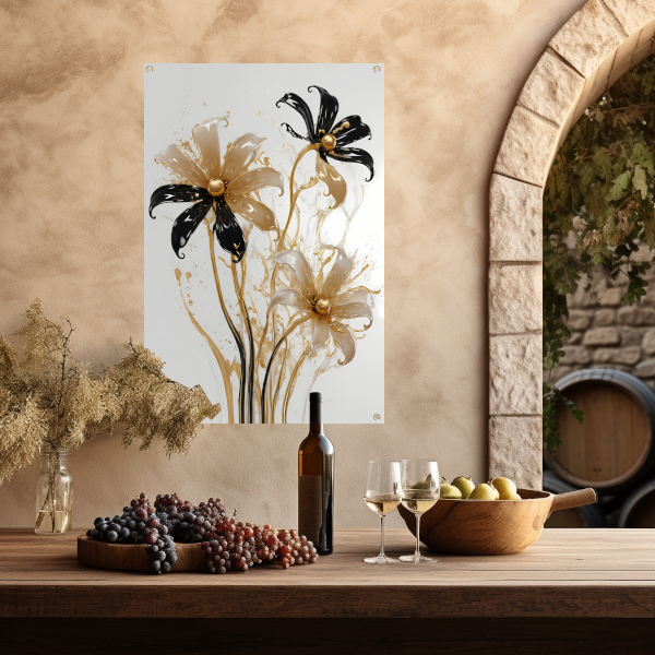Abstracte Silhouetten van Gouden Bloemen tuinposter