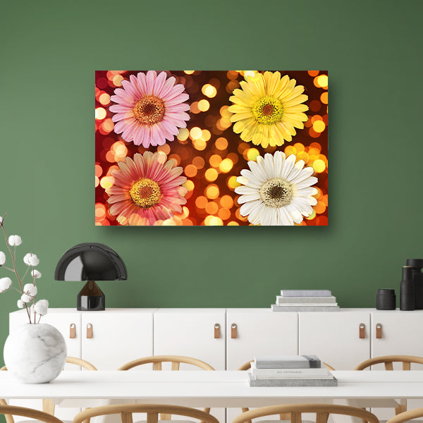 Kleurrijke bloemen met sprankelende lichten achtergrond canvas