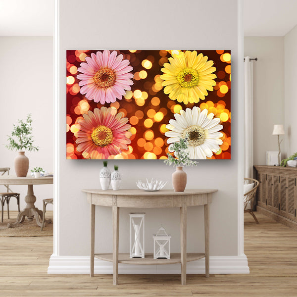 Kleurrijke bloemen met sprankelende lichten achtergrond canvas