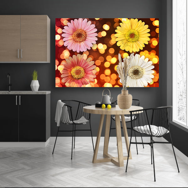 Kleurrijke bloemen met sprankelende lichten achtergrond canvas