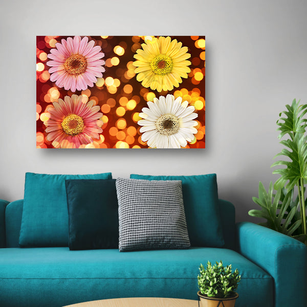 Kleurrijke bloemen met sprankelende lichten achtergrond canvas