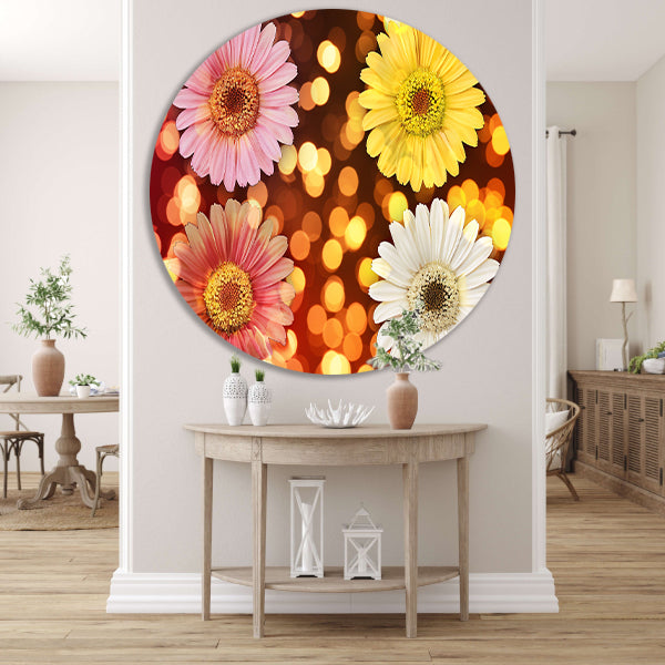 Kleurrijke bloemen met sprankelende lichten achtergrond aluminium muurcirkel