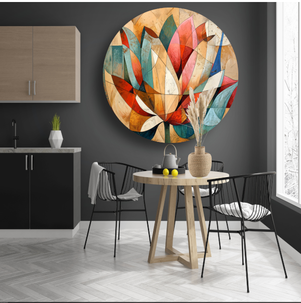 Abstracte geometrische compositie van een lotusbloem forex muurcirkel
