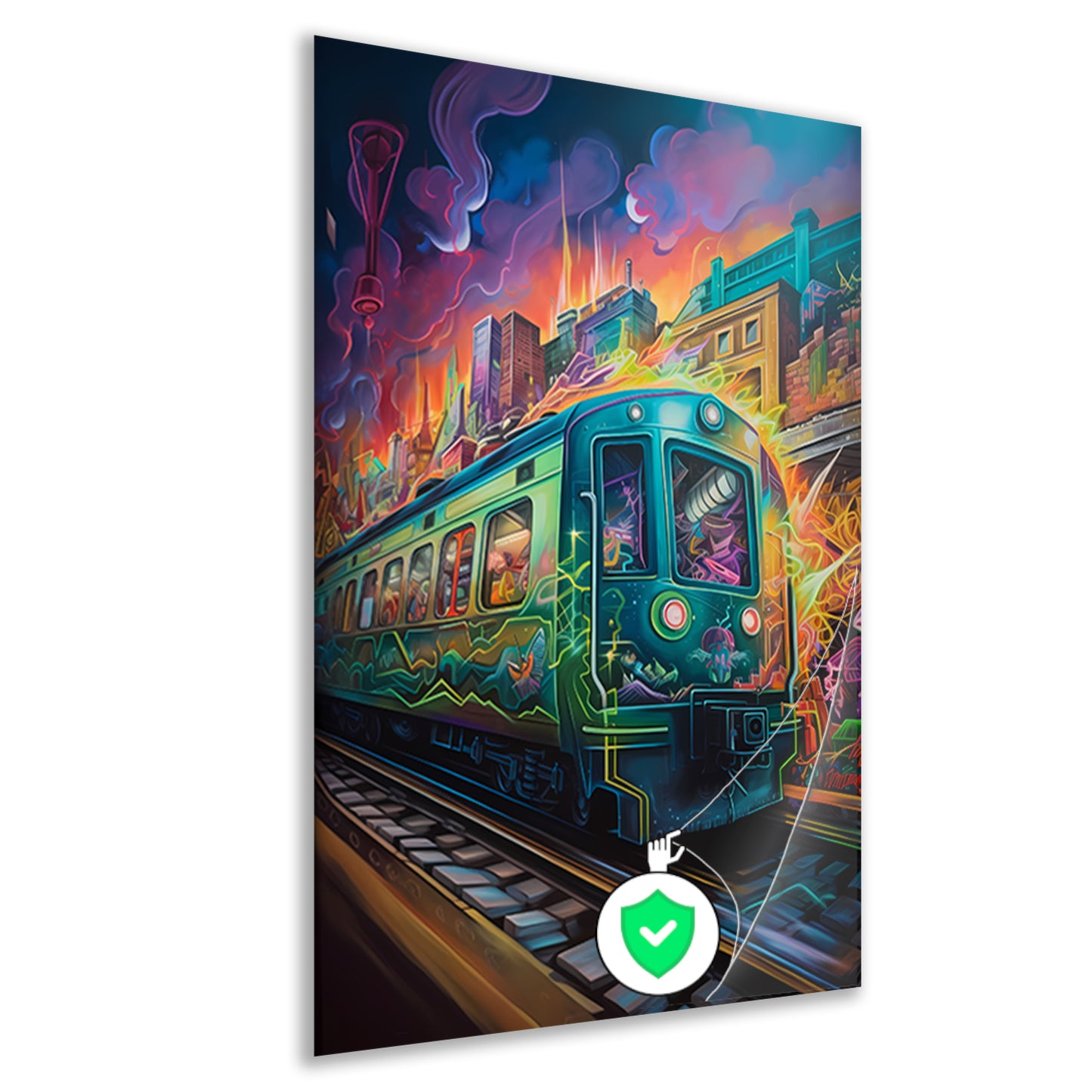 Trein door stedelijke tunnel poster