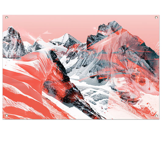 Abstracte schilderij van berglandschap in rood tuinposter