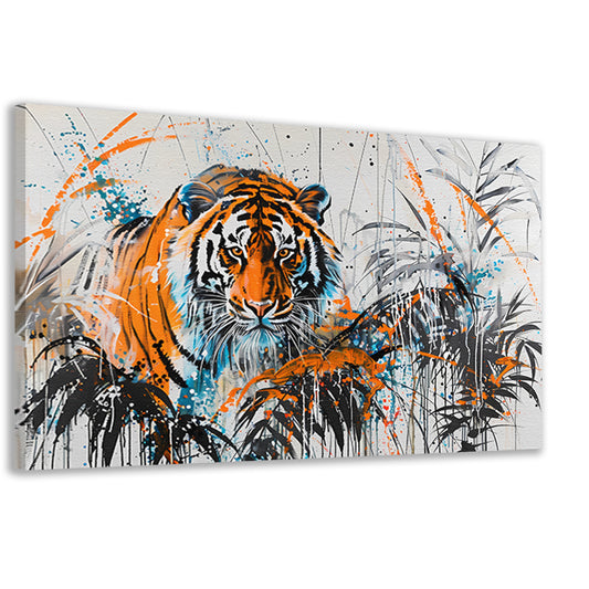 Dynamisch schilderij van tijger in kleur canvas