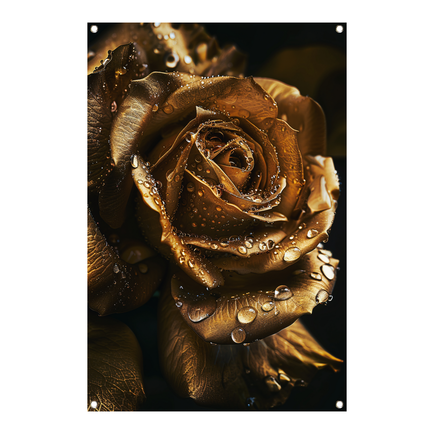 Betoverende gouden roos met ochtenddauw tuinposter