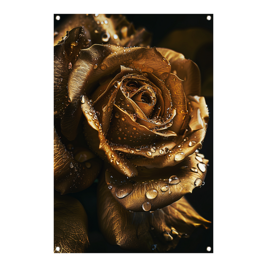 Betoverende gouden roos met ochtenddauw tuinposter