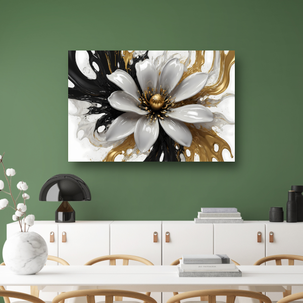 Golvend Goud en Wit Bloemenontwerp canvas met baklijst