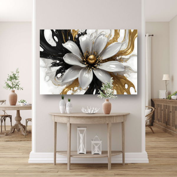 Golvend Goud en Wit Bloemenontwerp canvas met baklijst