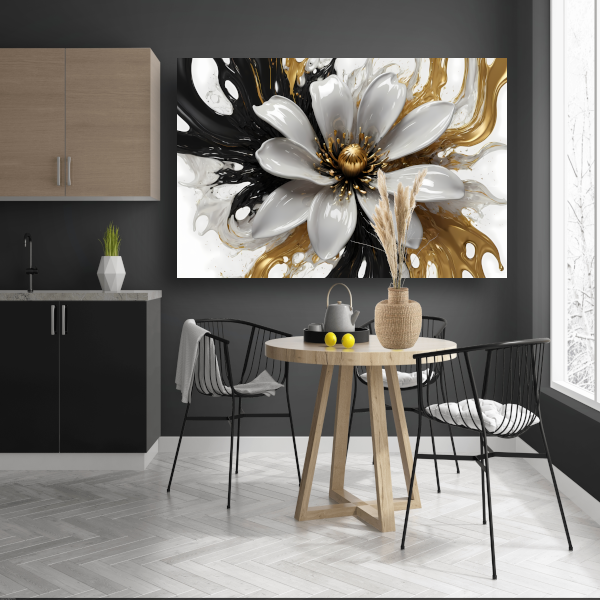 Golvend Goud en Wit Bloemenontwerp canvas met baklijst