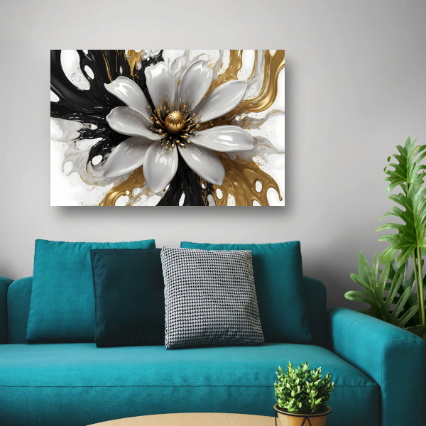 Golvend Goud en Wit Bloemenontwerp canvas met baklijst