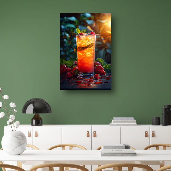Verfrissende cocktail met rood fruit en munt canvas