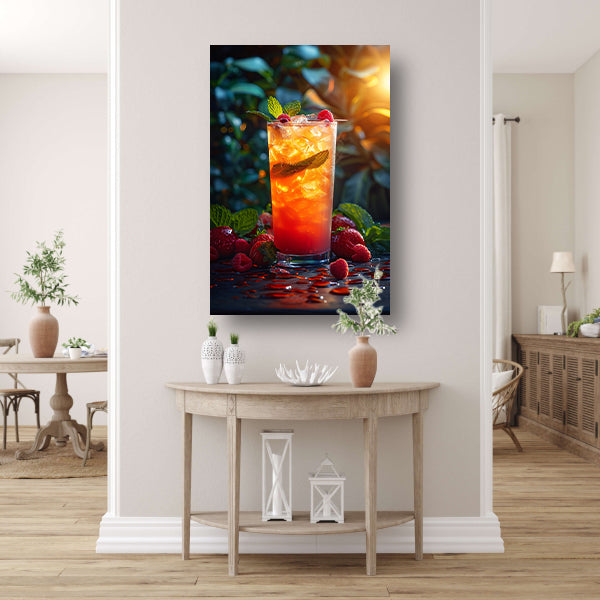 Verfrissende cocktail met rood fruit en munt canvas