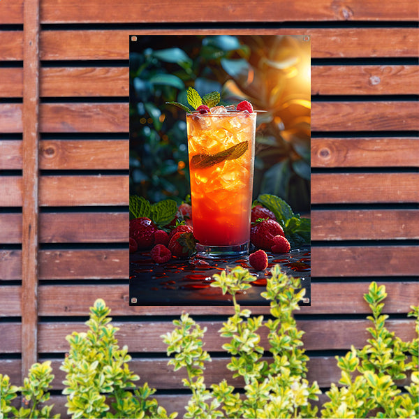 Verfrissende cocktail met rood fruit en munt tuinposter