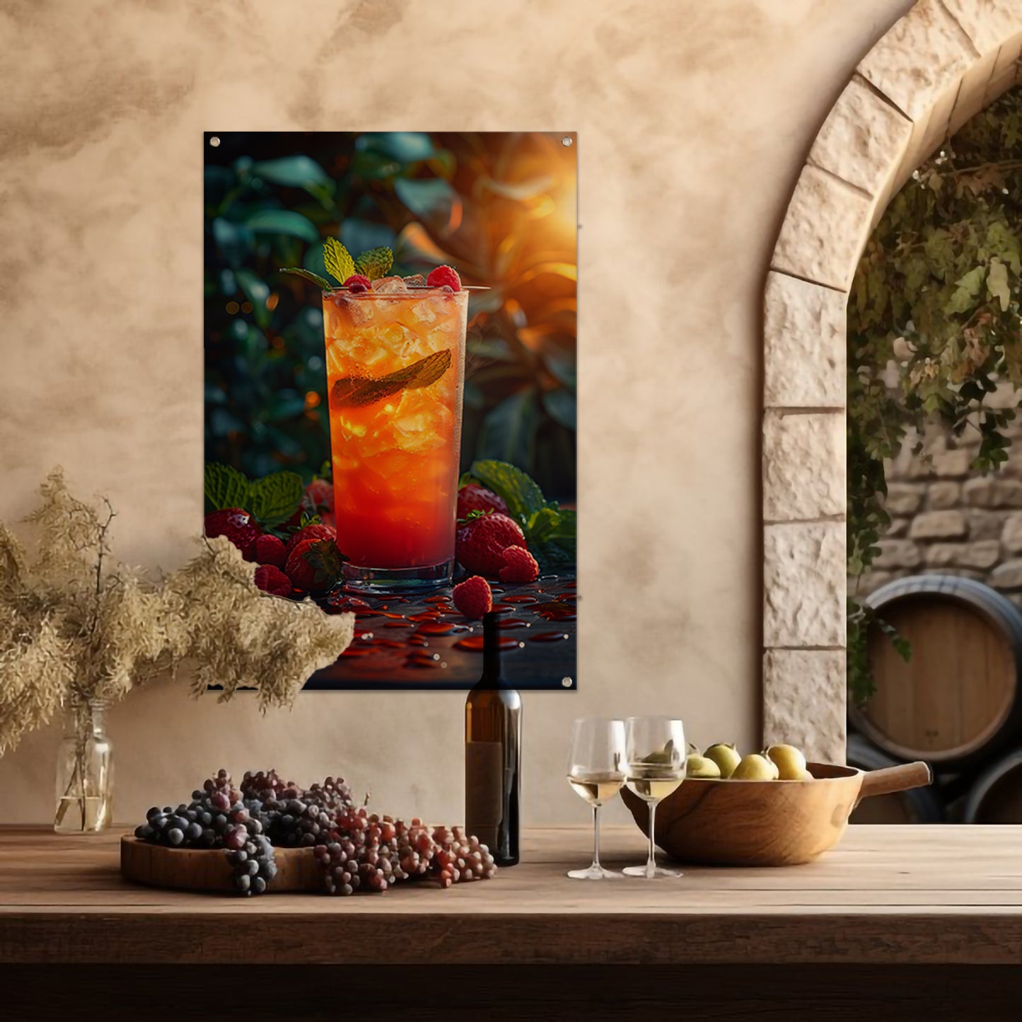 Verfrissende cocktail met rood fruit en munt tuinposter