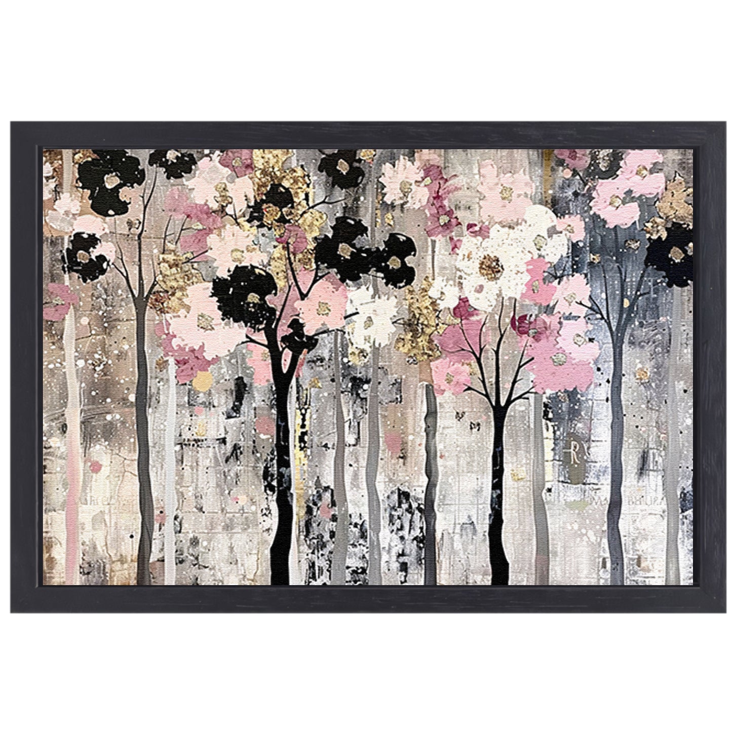 Abstracte moderne bomen met bloemen canvas met baklijst