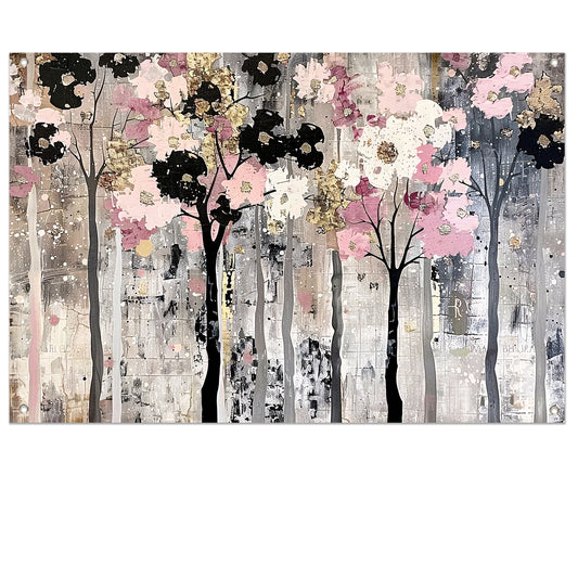 Abstracte moderne bomen met bloemen tuinposter