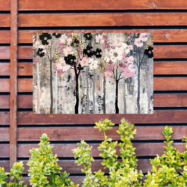 Abstracte moderne bomen met bloemen tuinposter