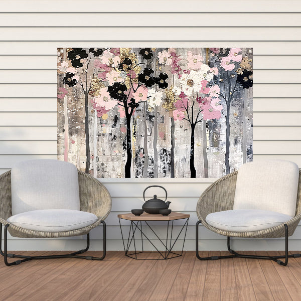 Abstracte moderne bomen met bloemen tuinposter