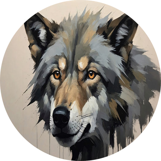 Intense Blik van een Abstracte Wolf aluminium muurcirkel