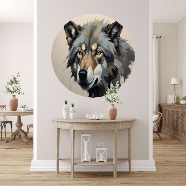 Intense Blik van een Abstracte Wolf forex muurcirkel