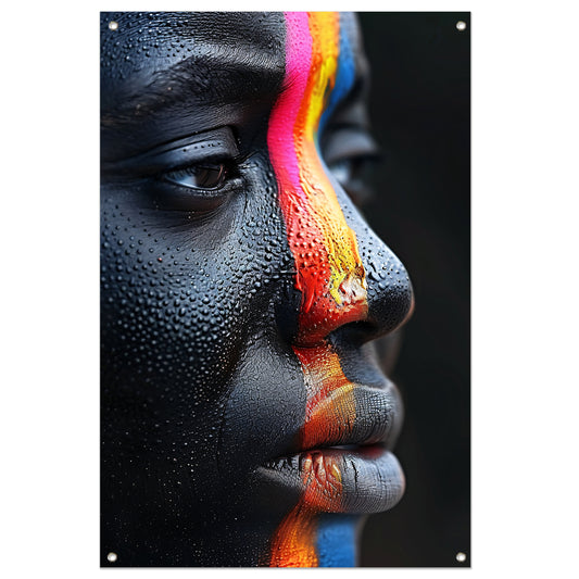 Dynamisch Gezicht met Kleurrijk Regendruppels tuinposter