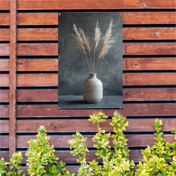 Minimalistische Vaas met Pampasgras tegen Donkere Achtergrond tuinposter